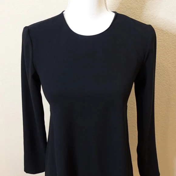 Zara Black Long Sleeve Crepe Shift Dress with Keyhole Back - Picture 2 of 12